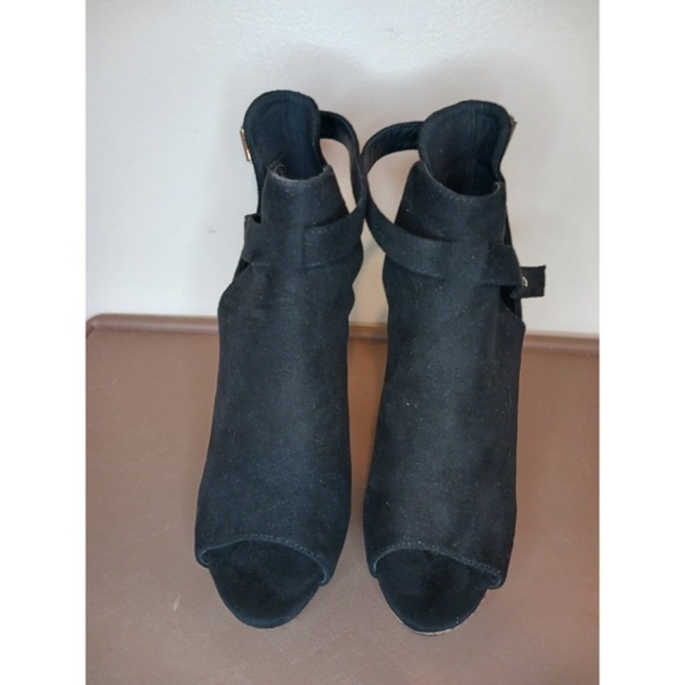 Tinstree Black Suede Dark Academia Wimsigoth Block‎ High Heels Shoes 7